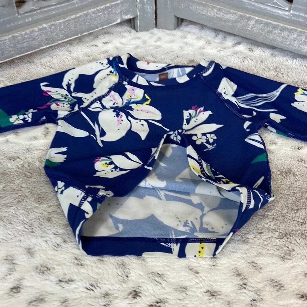 Tea Collection blue swim rashguard girls size 2T tropical beach summer vacation